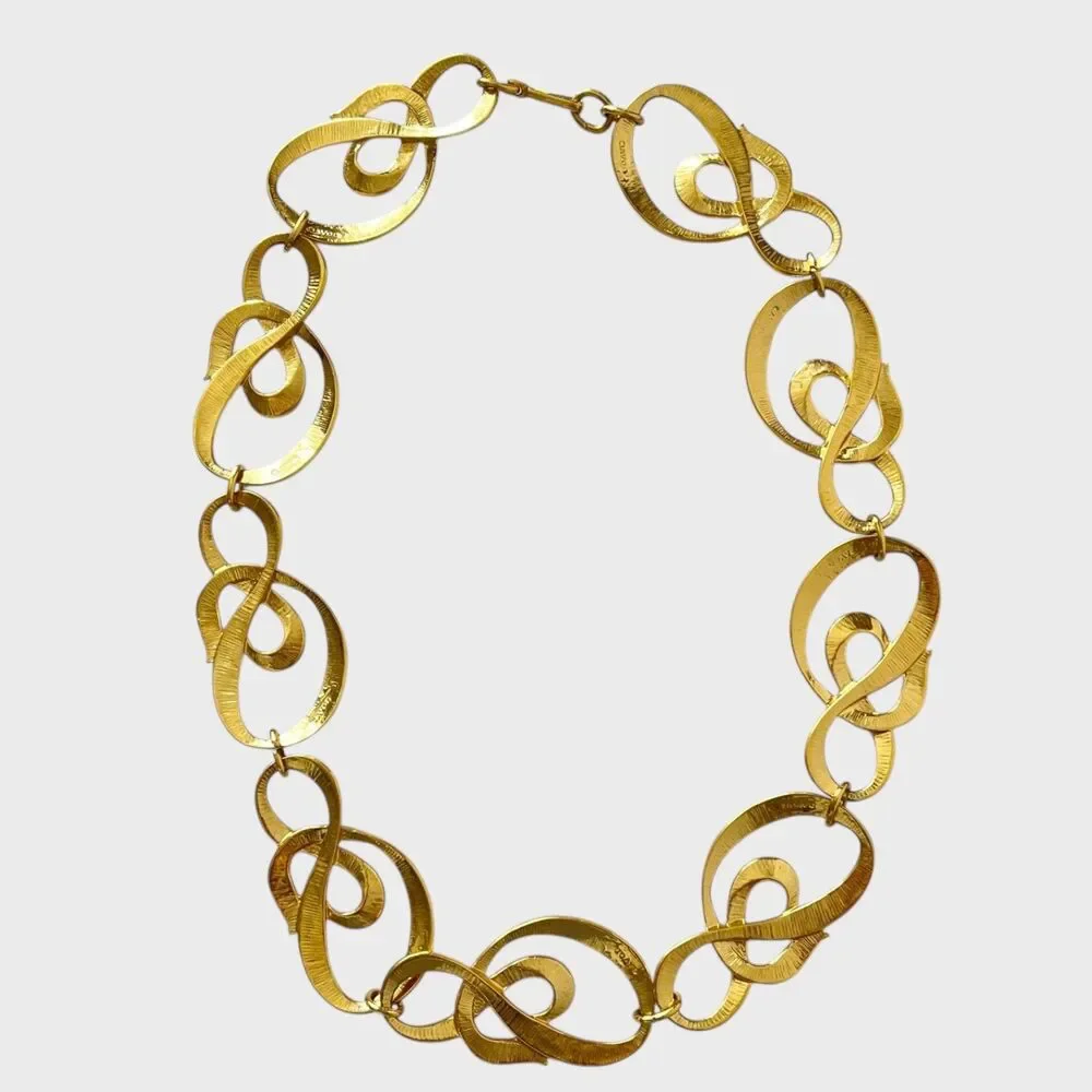 VTG Avon Linked Swirl Necklace Chunky Gold Tone Abstract Statement Chic Jewelry
